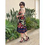 Vestido Curto Violeta ESTAMPADO PRETO COM ROSA