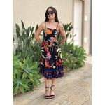 Vestido Curto Violeta ESTAMPADO PRETO COM ROSA