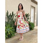 Vestido Curto Violeta ESTAMPADO OFF WHITE COM VERMELHO