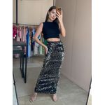Saia Midi em Paetes PRETO COM PRATA