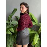 Saia em Couro Fake com Costuras Frontais PRETO