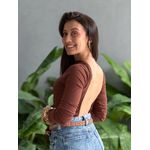 Body Manga Longa Costas Nua MARROM