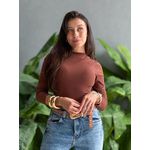 Body Manga Longa Costas Nua MARROM