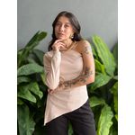 Blusa Nula Manga Assimétrica em Malha Ribana BEGE CLARO