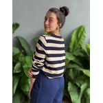Blusa Tricot Listrada Manga Longa AZUL MARINHO COM BEGE