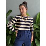 Blusa Tricot Listrada Manga Longa AZUL MARINHO COM BEGE