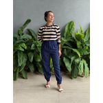 Blusa Tricot Listrada Manga Longa AZUL MARINHO COM BEGE