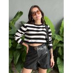 Blusa Tricot Listrada Manga Longa BRANCO COM PRETO