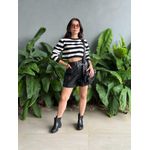 Blusa Tricot Listrada Manga Longa BRANCO COM PRETO
