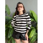 Blusa Tricot Listrada Manga Longa BRANCO COM PRETO
