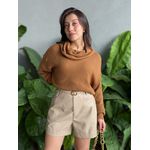 Shorts Couro Fake com Cinto CREME