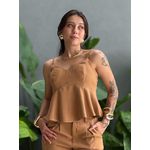 Conjunto Maitê Blusa e Calça em Alfaiataria BEGE ESCURO