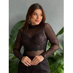 Body em Tule Manga Longa PRETO