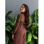 Body em Tule Manga Longa ESTAMPADO ANIMAL PRINT