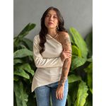 Blusa Nula Manga Assimétrica em Malha Ribana OFF WHITE