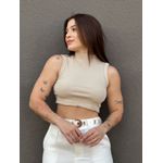 Cropped Vitoria Canelado Gola Alta BEGE