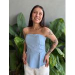 Blusa Manu Sem Alças em Alfaiataria AZUL CLARO