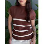 Blusa Marina Em Tricot Listrado MARROM COM BRANCO