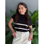 Blusa Marina Em Tricot Listrado PRETO COM BRANCO