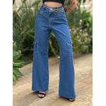 Calça Wide Leg Jeans Estilo LAVAGEM ESCURA 