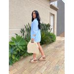 Conjunto Dani Camisa e Shorts LISTRA FINA AZUL CLARO COM BRANCO