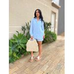 Conjunto Dani Camisa e Shorts LISTRA FINA AZUL CLARO COM BRANCO