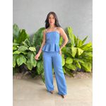 Conjunto Peplum Mavie Calça e Blusa em Alfaiataria AZUL CELESTE