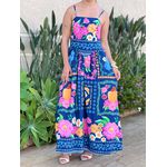 Vestido Midi Moana ESTAMPADO AZUL MARINHO E ROSA