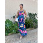Vestido Midi Moana ESTAMPADO AZUL MARINHO E ROSA