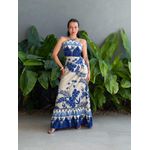 Vestido Longo Pati ESTAMPADO BEGE COM AZUL