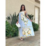 Vestido Longo Aline ESTAMPADO AZUL CLARO COM AMARELO