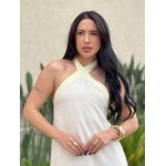Vestido Longo Babi Frente Única BEGE CLARO COM AMARELO MANTEIGA