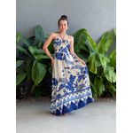 Vestido Longo Beatriz ESTAMPADO BEGE COM AZUL