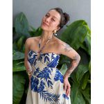 Vestido Longo Beatriz ESTAMPADO BEGE COM AZUL
