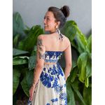 Vestido Longo Beatriz ESTAMPADO BEGE COM AZUL