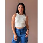 Regata Cropped com Aplicação de Brilhos OFF WHITE