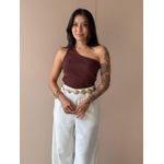 Blusa Nula Manga em Malha Ribana MARROM.