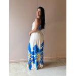 Vestido Longo Marieta ESTAMPADO BEGE COM AZUL