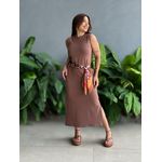 Vestido Longo Cavado Malha Premium MARROM CLARO
