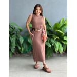 Vestido Longo Cavado Malha Premium MARROM CLARO