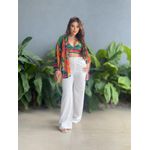 Conjunto Cropped e Kimono ESTAMPADO VERDE COM LARANJA