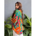 Conjunto Cropped e Kimono ESTAMPADO VERDE COM LARANJA
