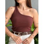 Blusa Nula Manga em Malha Ribana MARROM