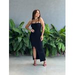 Vestido Longo Nala Alças em Malha Canelada PRETO