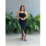 Vestido Longo Nala Alças em Malha Canelada PRETO