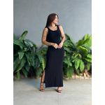 Vestido Longo Sandy em Malha canelada PRETO