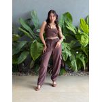 Top Cropped Alças Finas em Poliamida MARROM