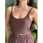 Top Cropped Alças Finas em Poliamida MARROM