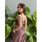 Top Cropped Alças Finas em Poliamida MARROM
