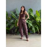 Top Cropped Alças Finas em Poliamida MARROM